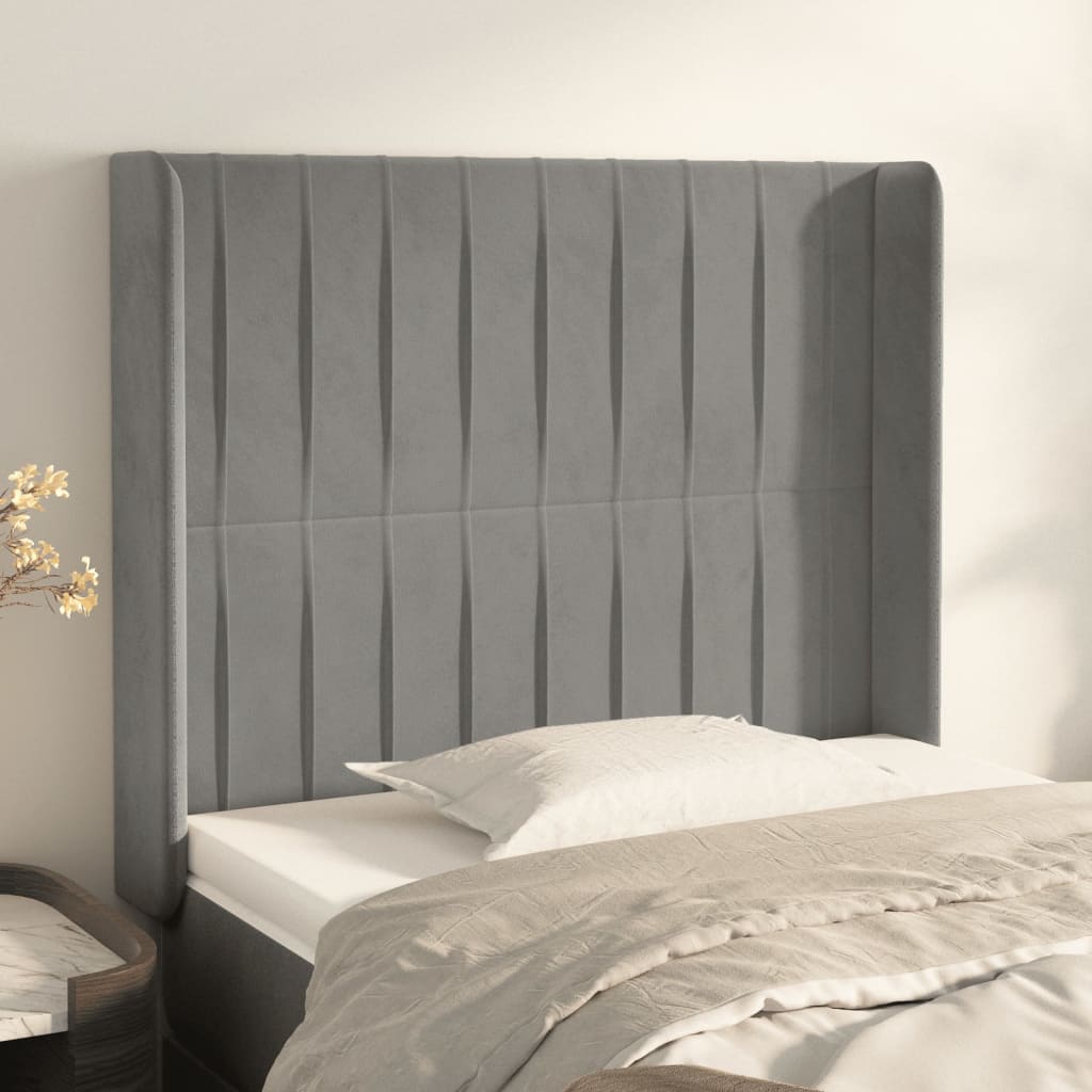 vidaXL Uzglavlje s ušima svjetlosivo 93x16x118/128 cm baršunasto - cover