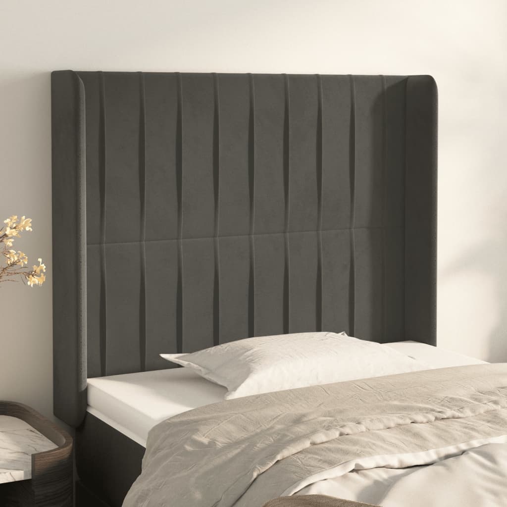 vidaXL Uzglavlje s ušima tamnosivo 103x16x118/128 cm baršunasto - cover