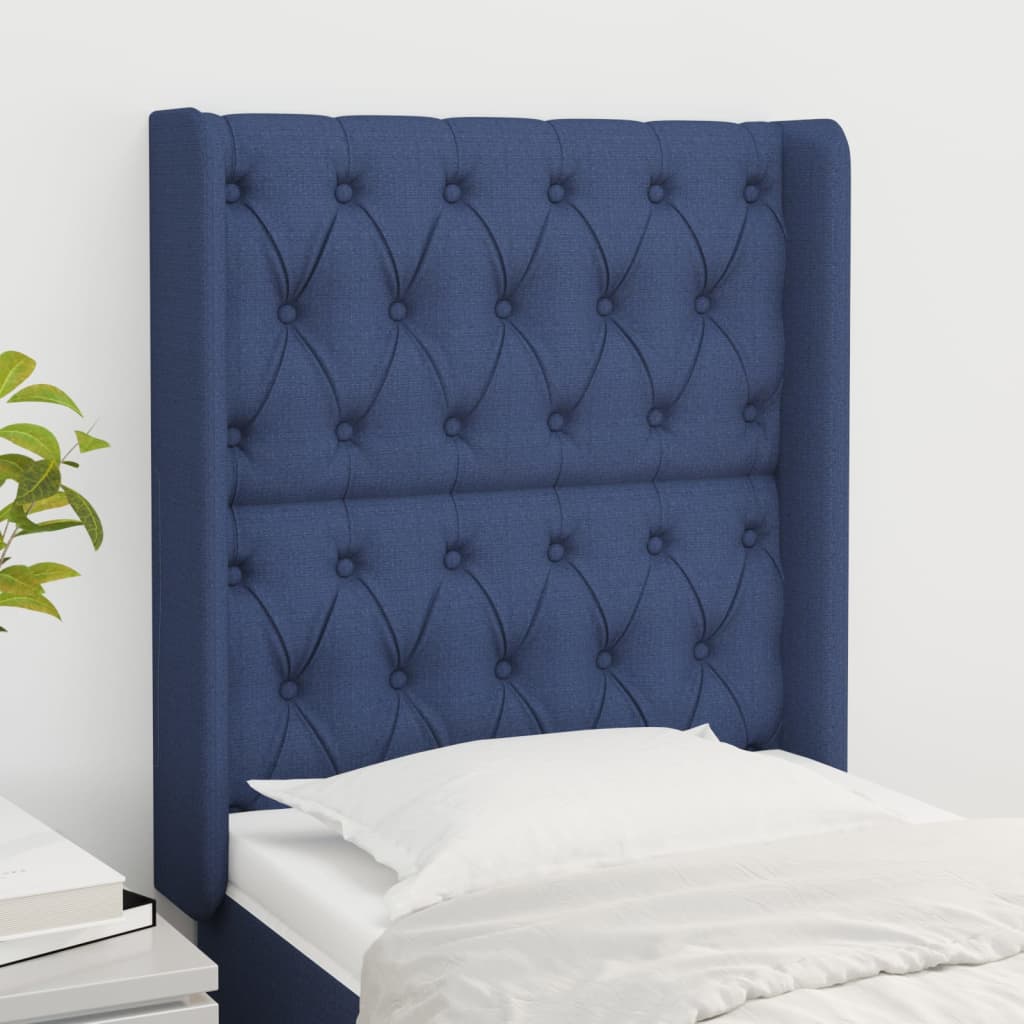 vidaXL Uzglavlje s ušima plavi 83x16x118/128 cm od tkanine - cover