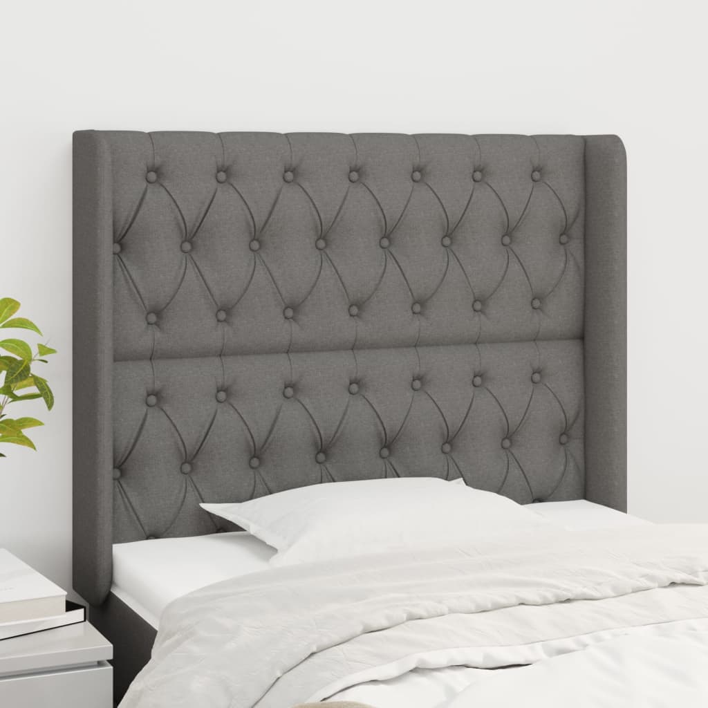 vidaXL Uzglavlje s ušima tamnosivo 103x16x118/128 cm od tkanine - cover