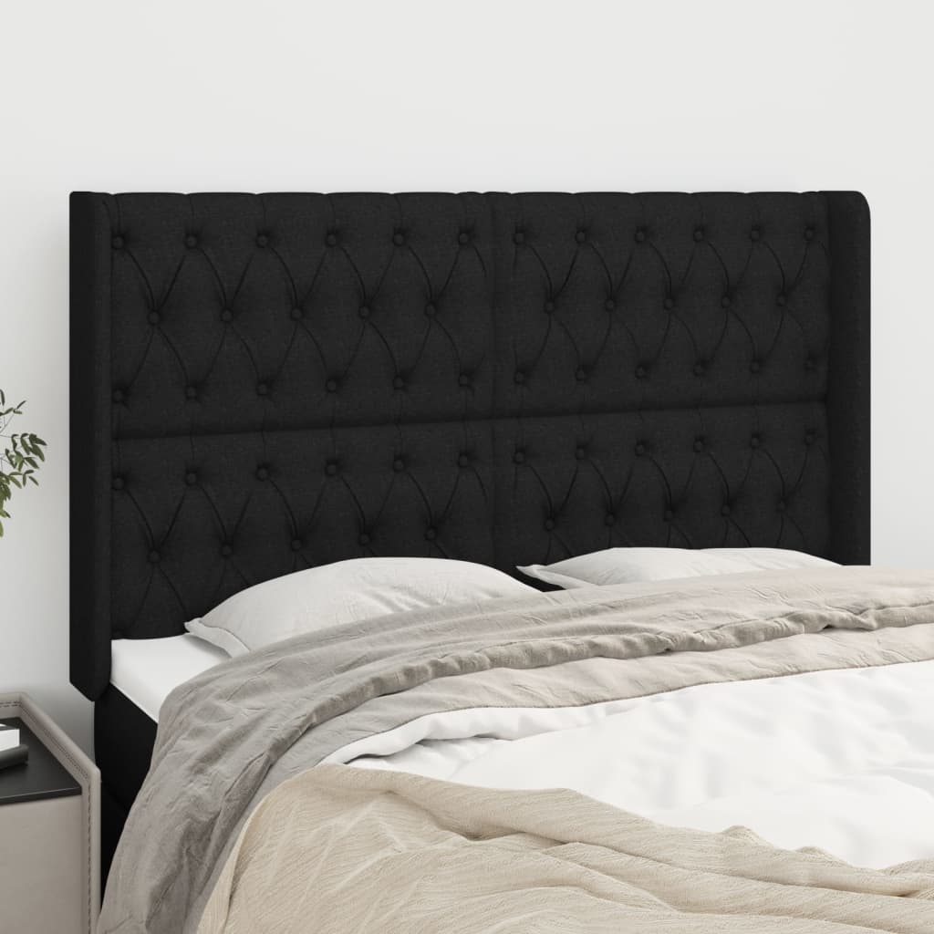 vidaXL Uzglavlje s ušima crno 163x16x118/128 cm od tkanine - cover