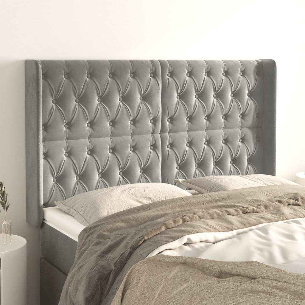 vidaXL Uzglavlje s ušima svjetlosivo 147x16x118/128 cm baršunasto - cover