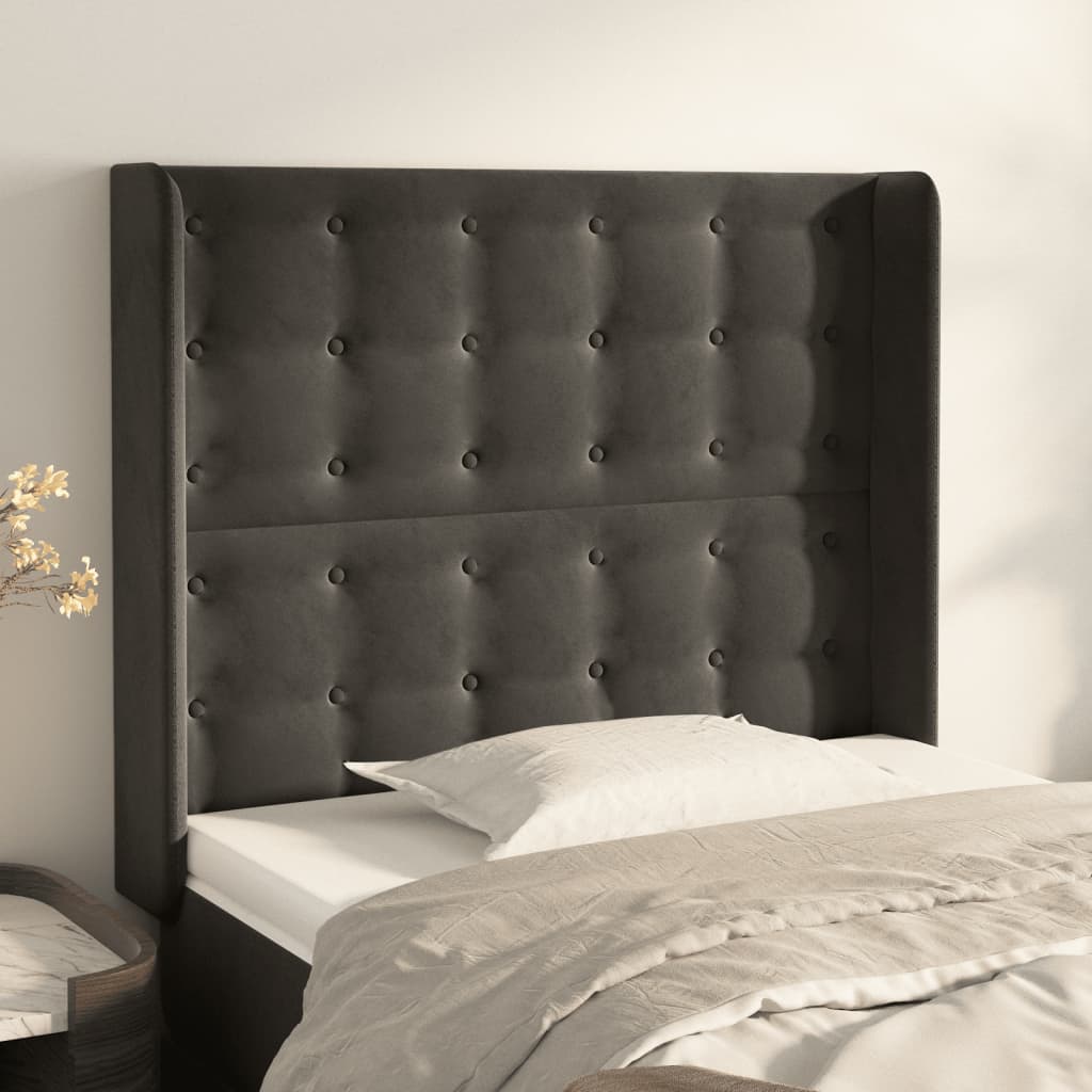 vidaXL Uzglavlje s ušima tamnosivo 103x16x118/128 cm baršunasto - cover