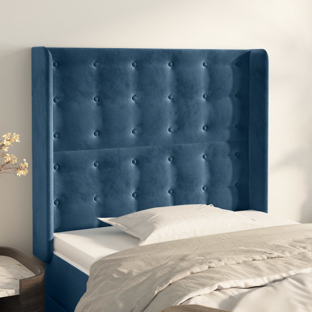 vidaXL Uzglavlje s ušima tamnoplavo 103x16x118/128 cm baršunasto - cover