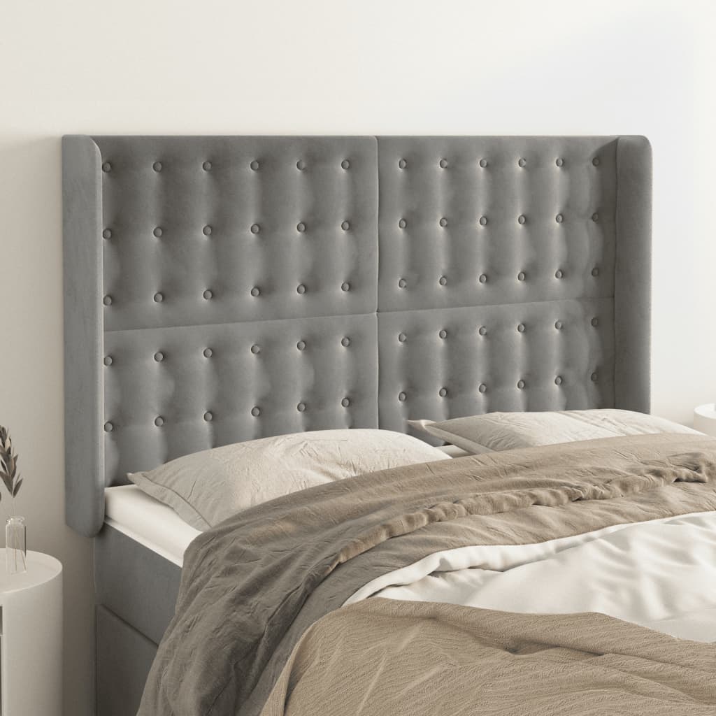vidaXL Uzglavlje s ušima svjetlosivo 147x16x118/128 cm baršunasto - cover