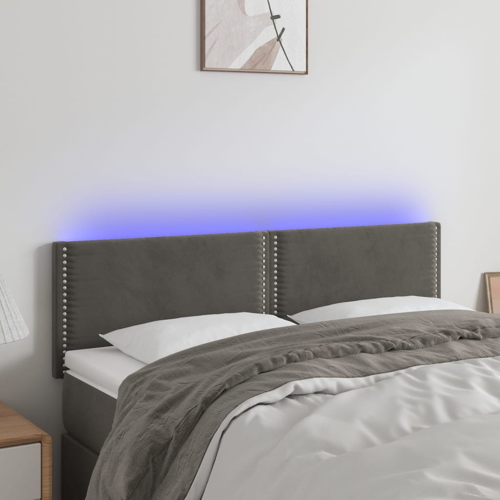 vidaXL LED uzglavlje tamnosivo 144x5x78/88 cm baršunasto - cover