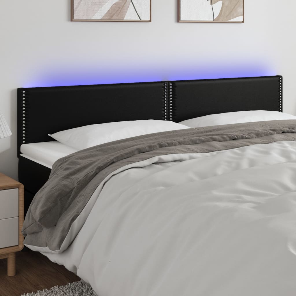 vidaXL LED uzglavlje crno 200 x 5 x 78/88 cm od umjetne kože - cover