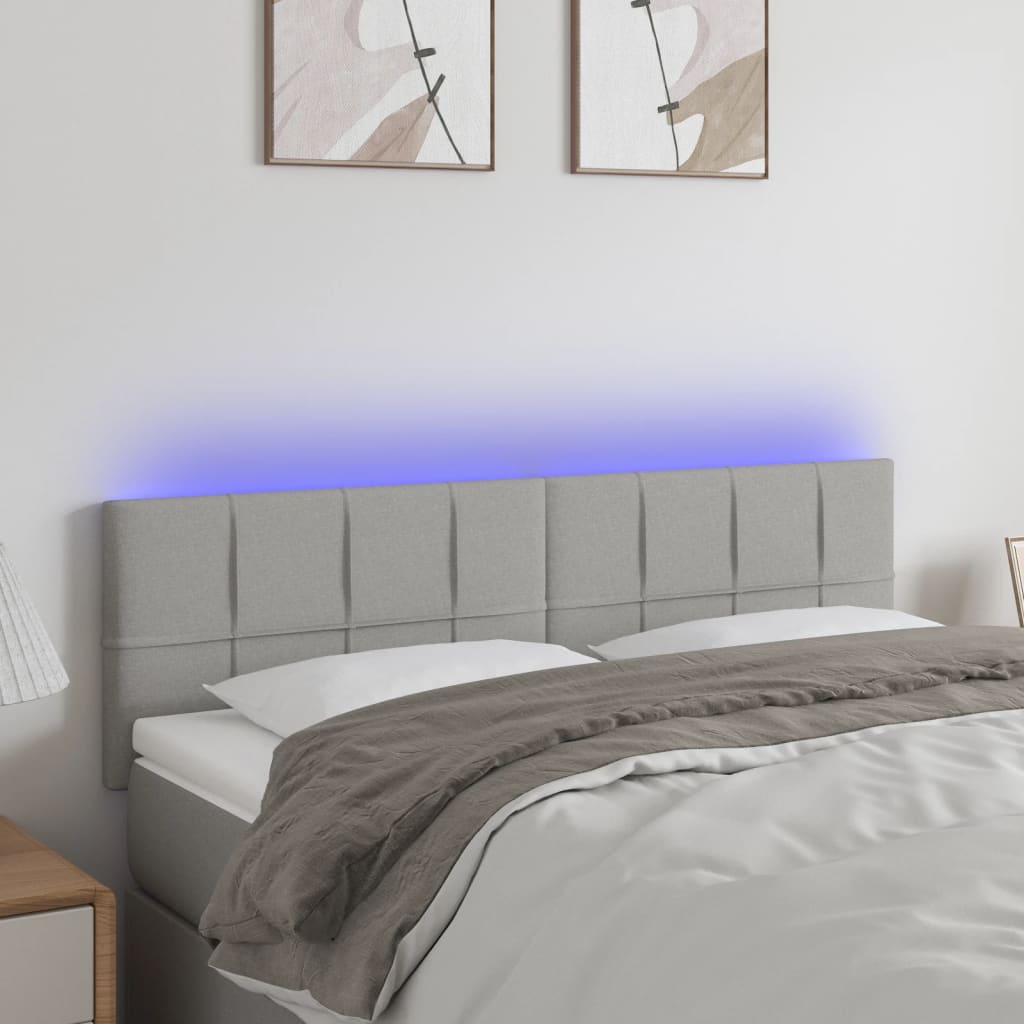 vidaXL LED uzglavlje svjetlosivo 144 x 5 x 78/88 cm od tkanine - cover