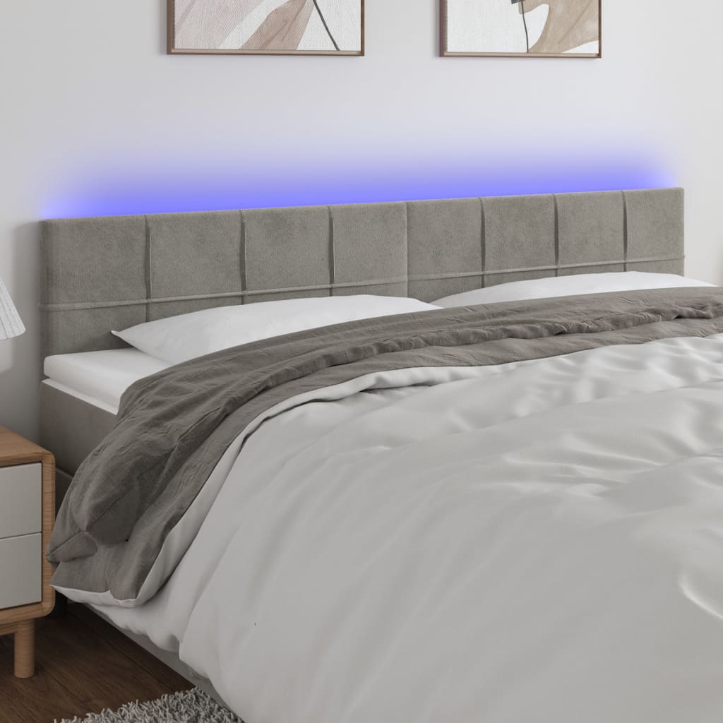 vidaXL LED uzglavlje svjetlosivo 200x5x78/88 cm baršunasto - cover