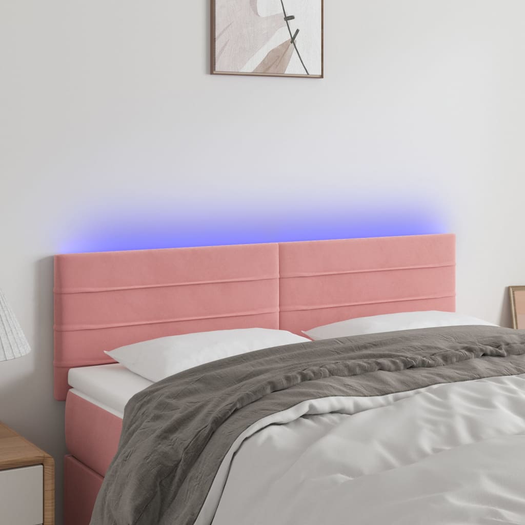 vidaXL LED uzglavlje ružičasto 144x5x78/88 cm baršunasto - cover