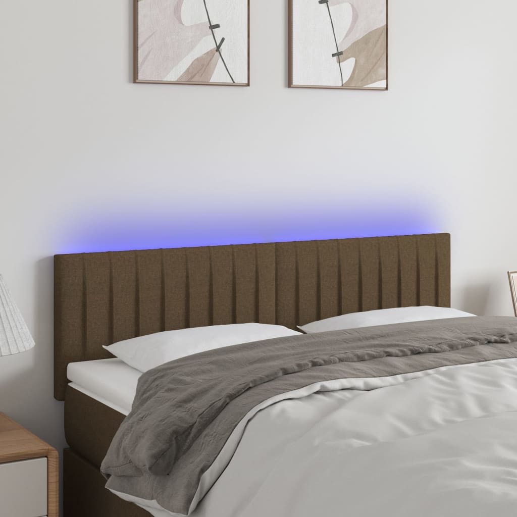 vidaXL LED uzglavlje tamnosmeđe 144x5x78/88 cm od tkanine - cover