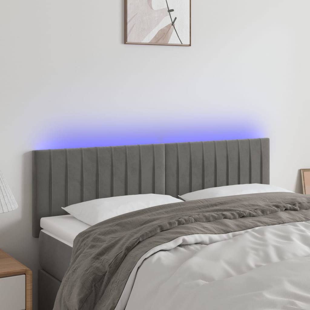 vidaXL LED uzglavlje svjetlosivo 144x5x78/88 cm baršunasto - cover