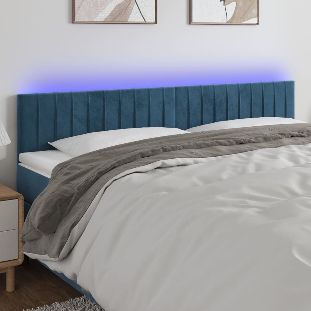 vidaXL LED uzglavlje tamnoplavo 180x5x78/88 cm baršunasto - cover