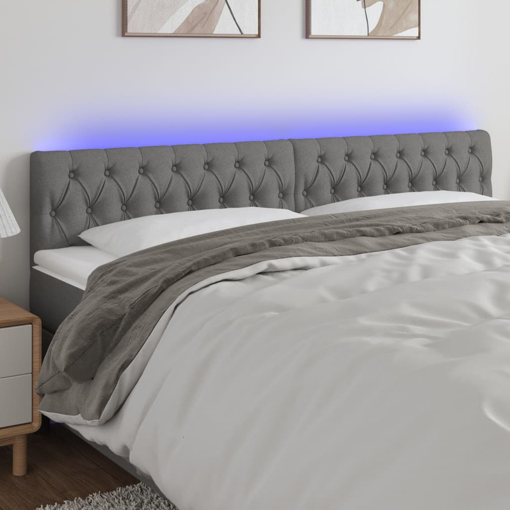 vidaXL LED uzglavlje tamnosivo 180 x 7 x 78/88 cm od tkanine - cover