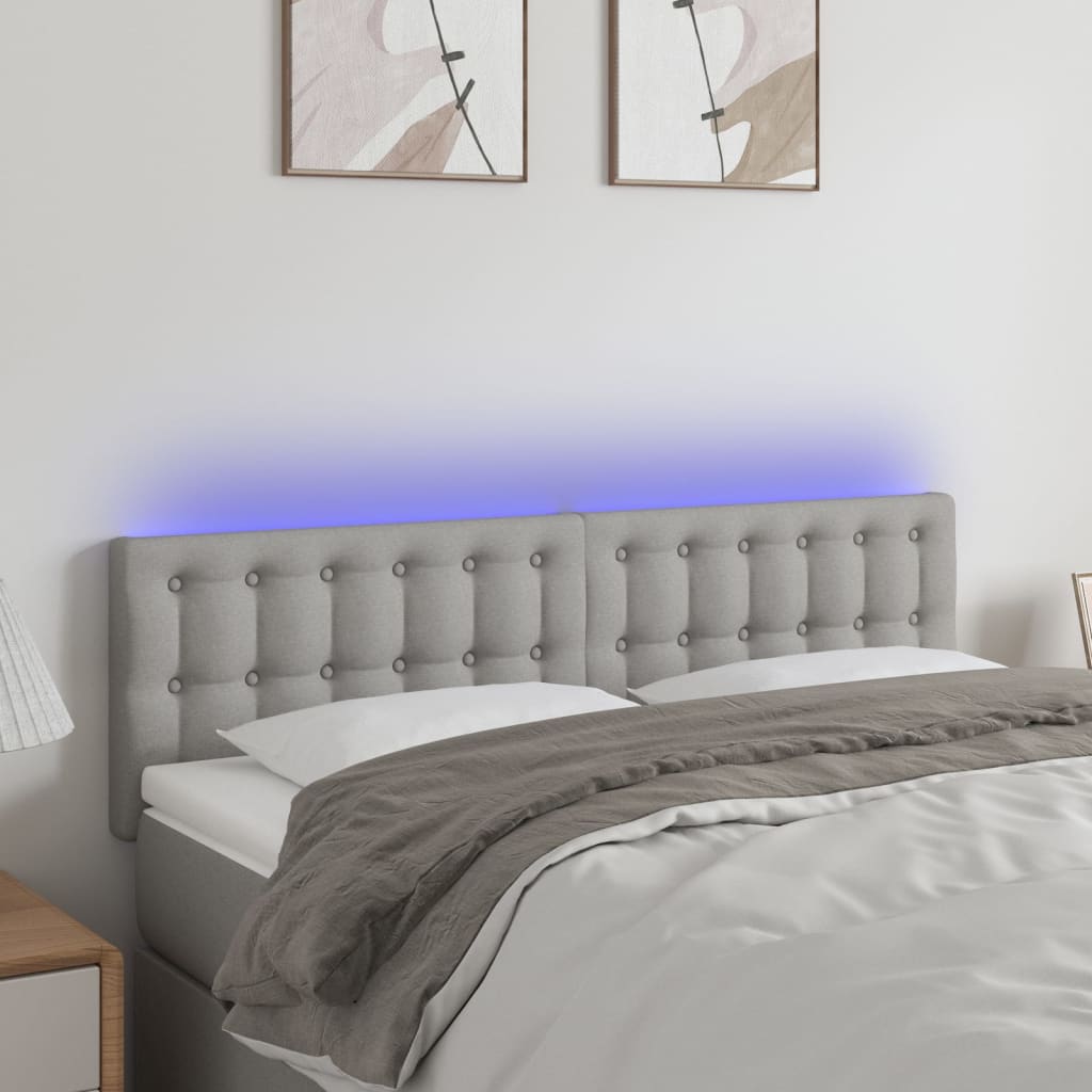 vidaXL LED uzglavlje svjetlosivo 144 x 5 x 78/88 cm od tkanine - cover