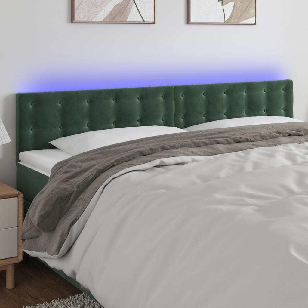 vidaXL LED uzglavlje tamnozeleno 200x5x78/88 cm baršunasto - cover