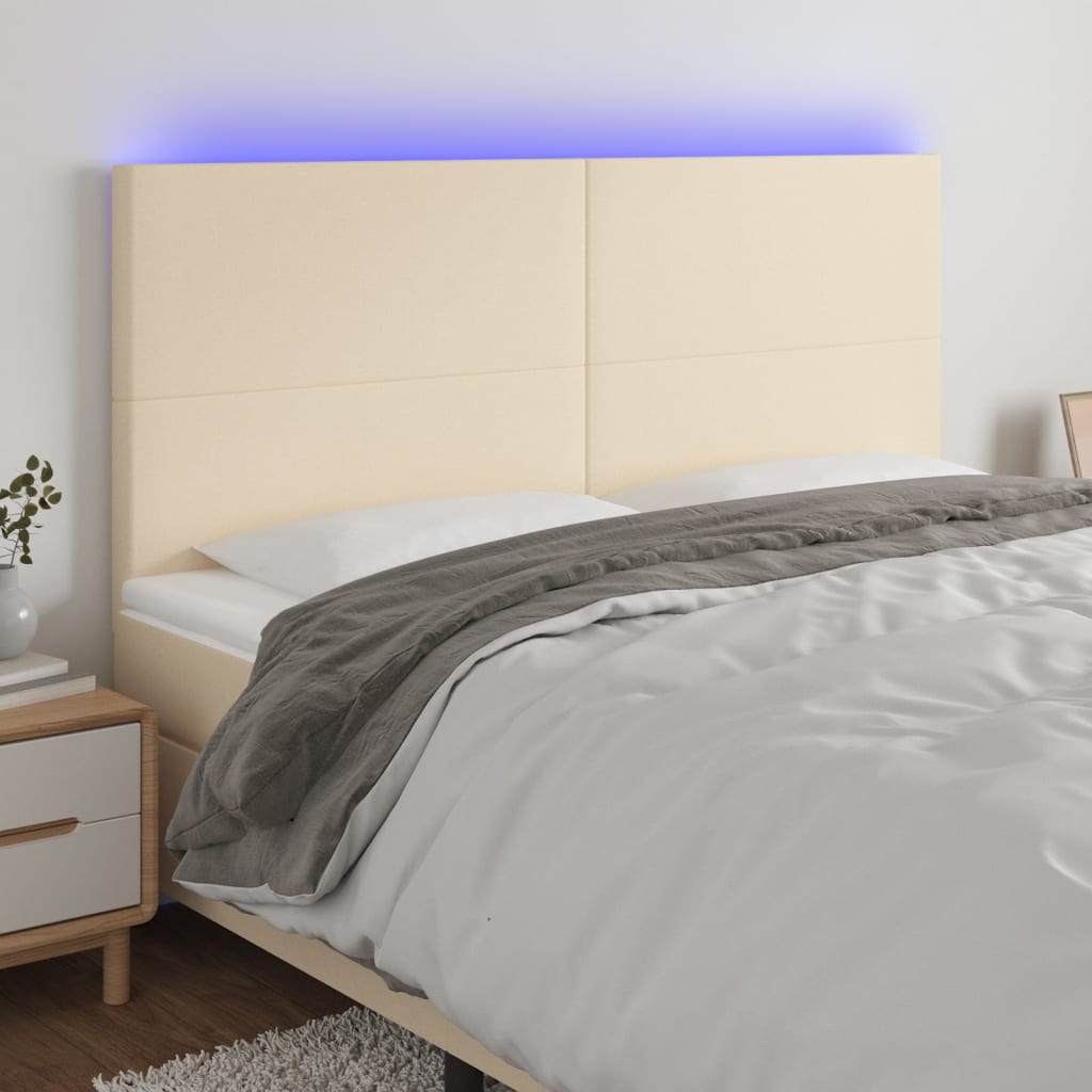 vidaXL LED uzglavlje krem 160x5x118/128 cm od tkanine - cover