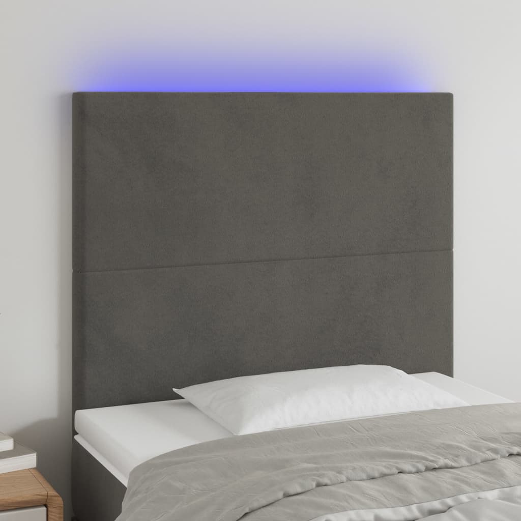 vidaXL LED uzglavlje tamnosivo 90x5x118/128 cm baršunasto - cover