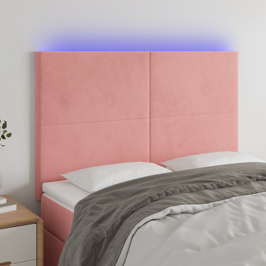 vidaXL LED uzglavlje ružičasto 144x5x118/128 cm baršunasto - cover