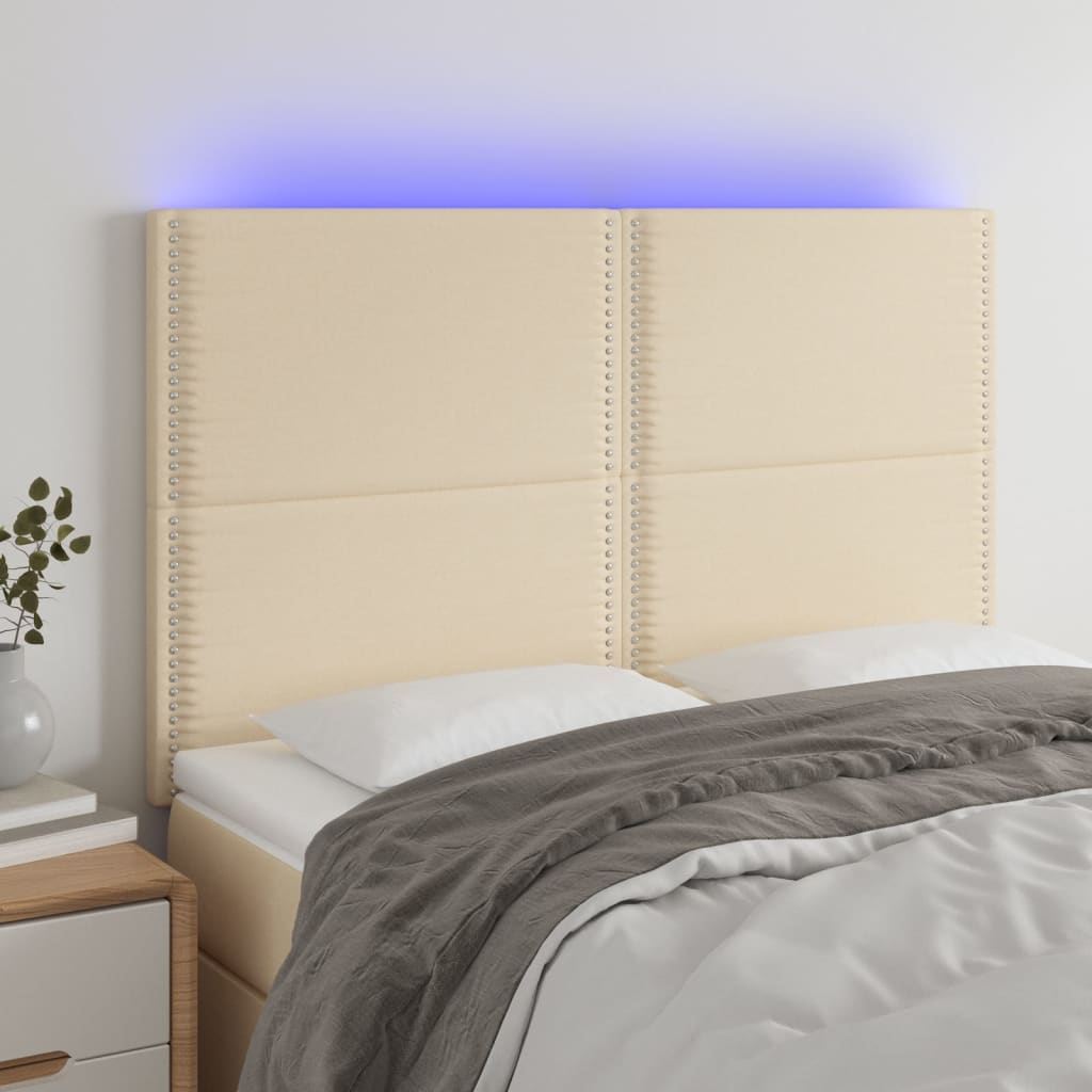 vidaXL LED uzglavlje krem 144x5x118/128 cm od tkanine - cover