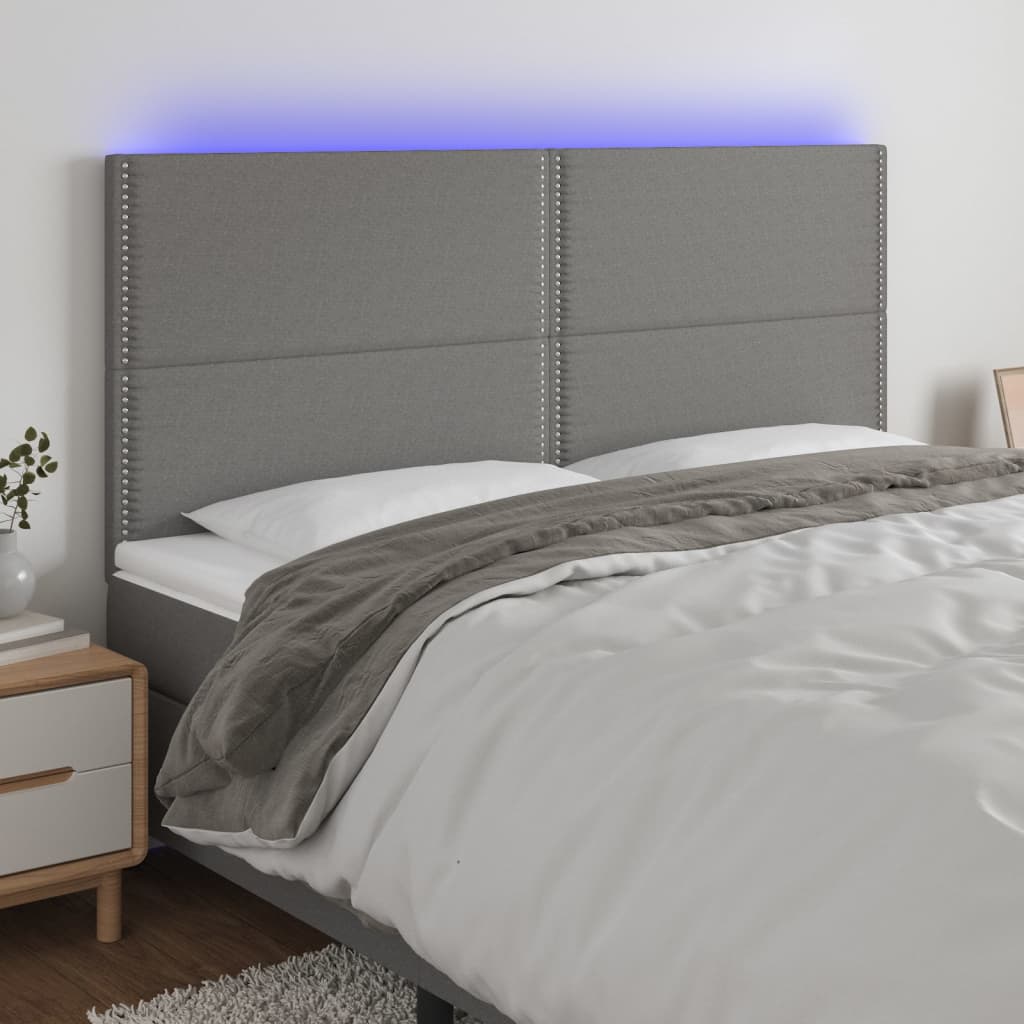 vidaXL LED uzglavlje tamnosivo 160x5x118/128 cm od tkanine - cover