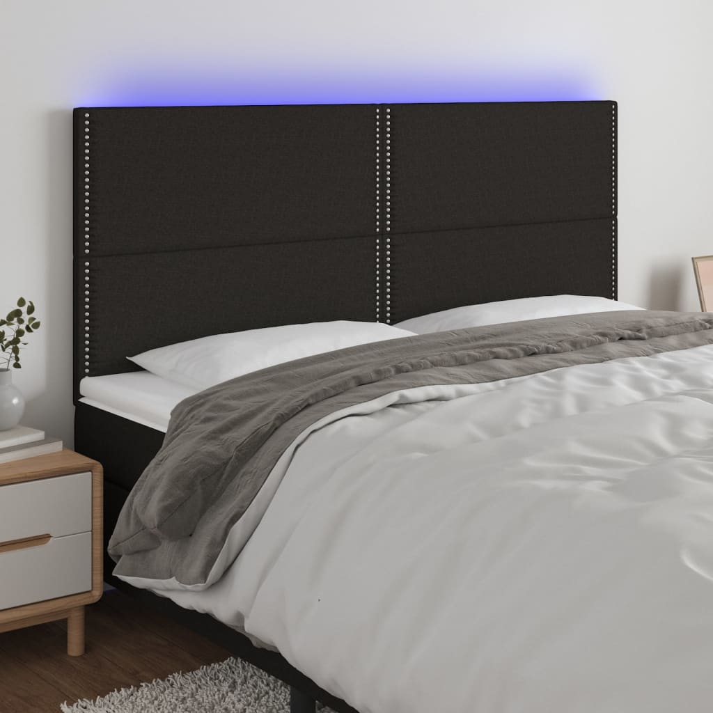 vidaXL LED uzglavlje crno 180x5x118/128 cm od tkanine - cover