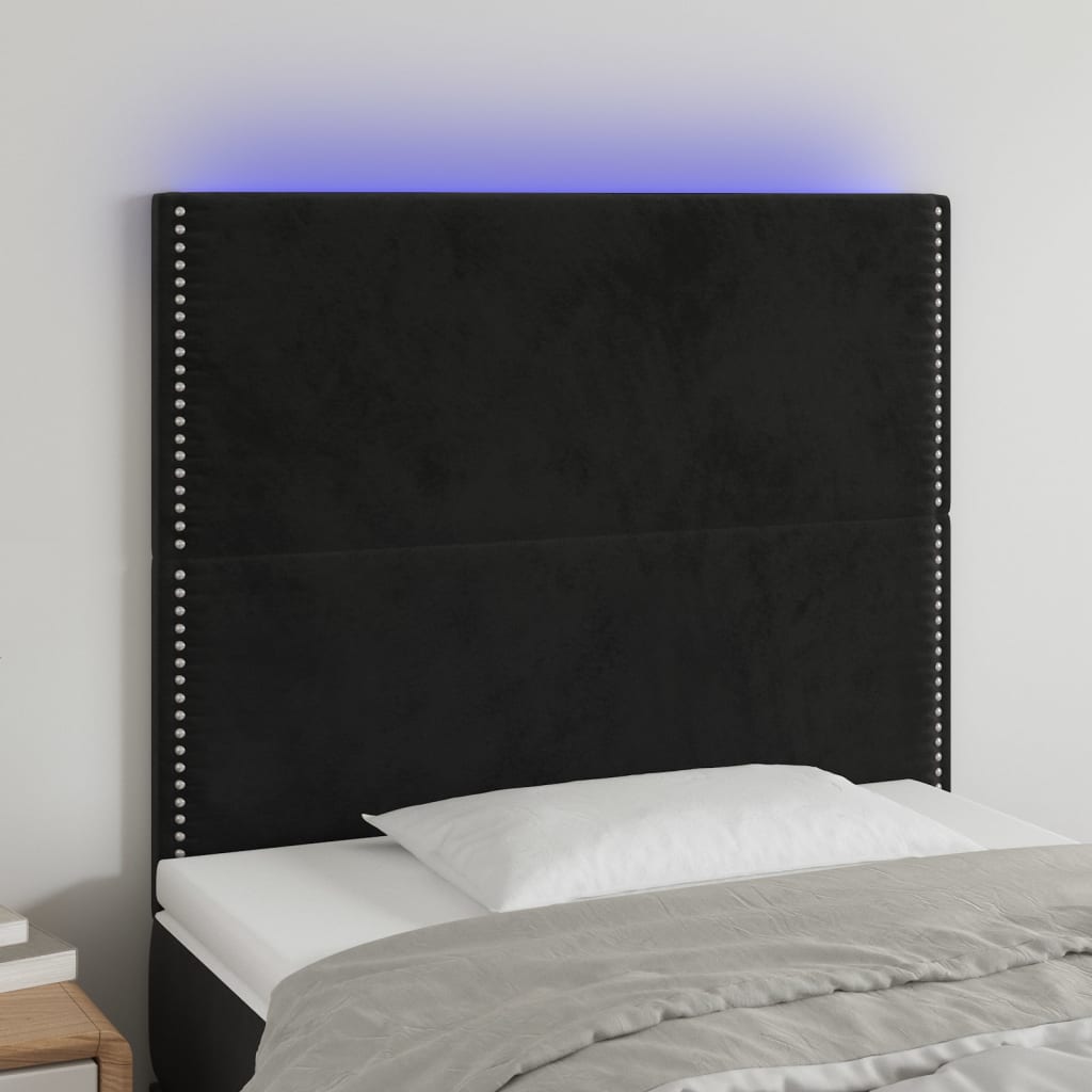vidaXL LED uzglavlje crno 100x5x118/128 cm baršunasto - cover