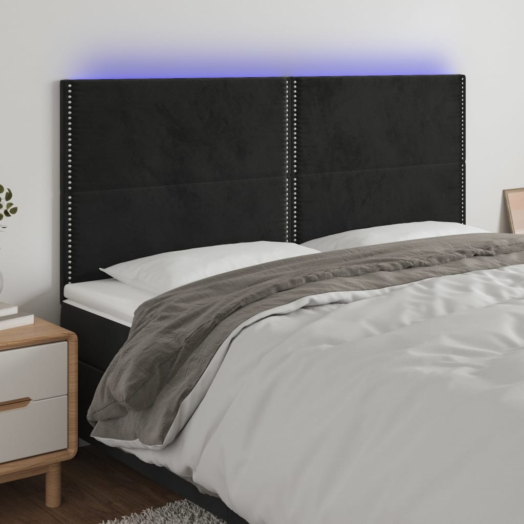 vidaXL LED uzglavlje crno 160x5x118/128 cm baršunasto - cover