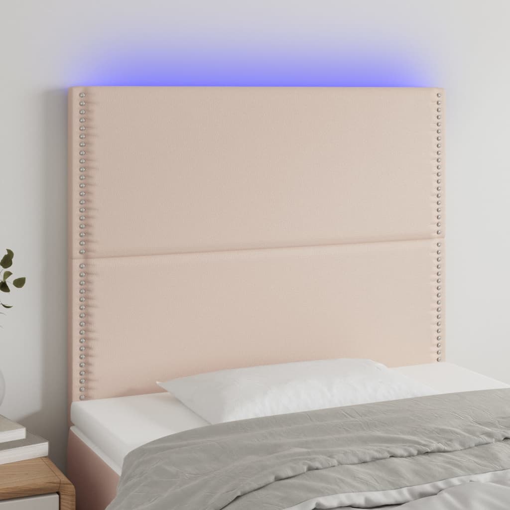 vidaXL LED uzglavlje boja cappuccina 80x5x118/128 cm od umjetne kože - cover