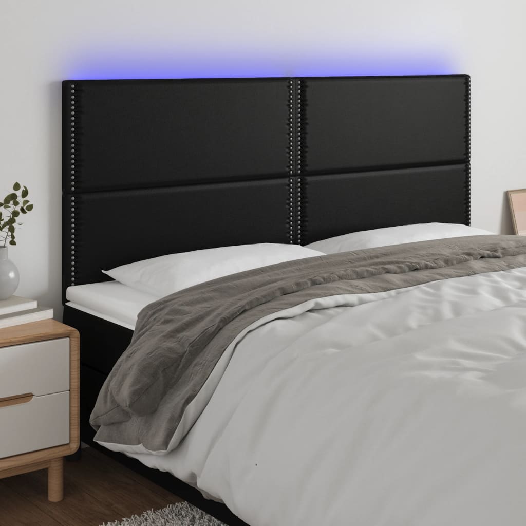 vidaXL LED uzglavlje crno 160x5x118/128 cm od umjetne kože - cover