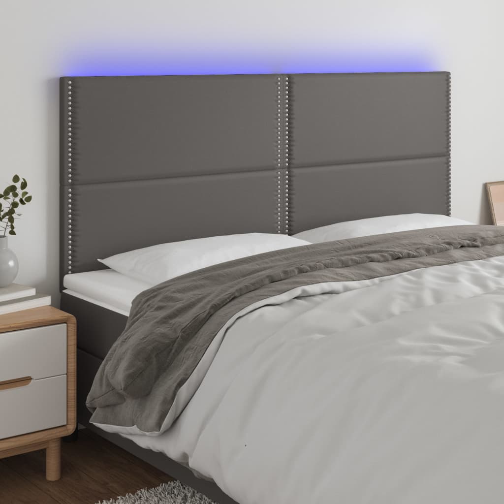vidaXL LED uzglavlje sivo 200x5x118/128 cm od umjetne kože - cover