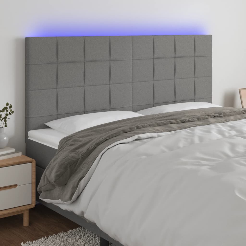 vidaXL LED uzglavlje tamnosivo 160x5x118/128 cm od tkanine - cover