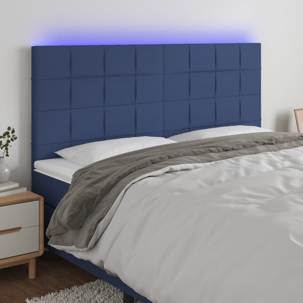 vidaXL LED uzglavlje plavo 180x5x118/128 cm od tkanine - cover