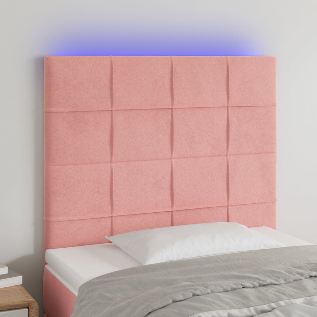 vidaXL LED uzglavlje ružičasto 90x5x118/128 cm baršunasto - cover