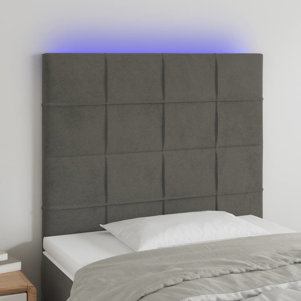 vidaXL LED uzglavlje tamnosivo 100x5x118/128 cm baršunasto - cover