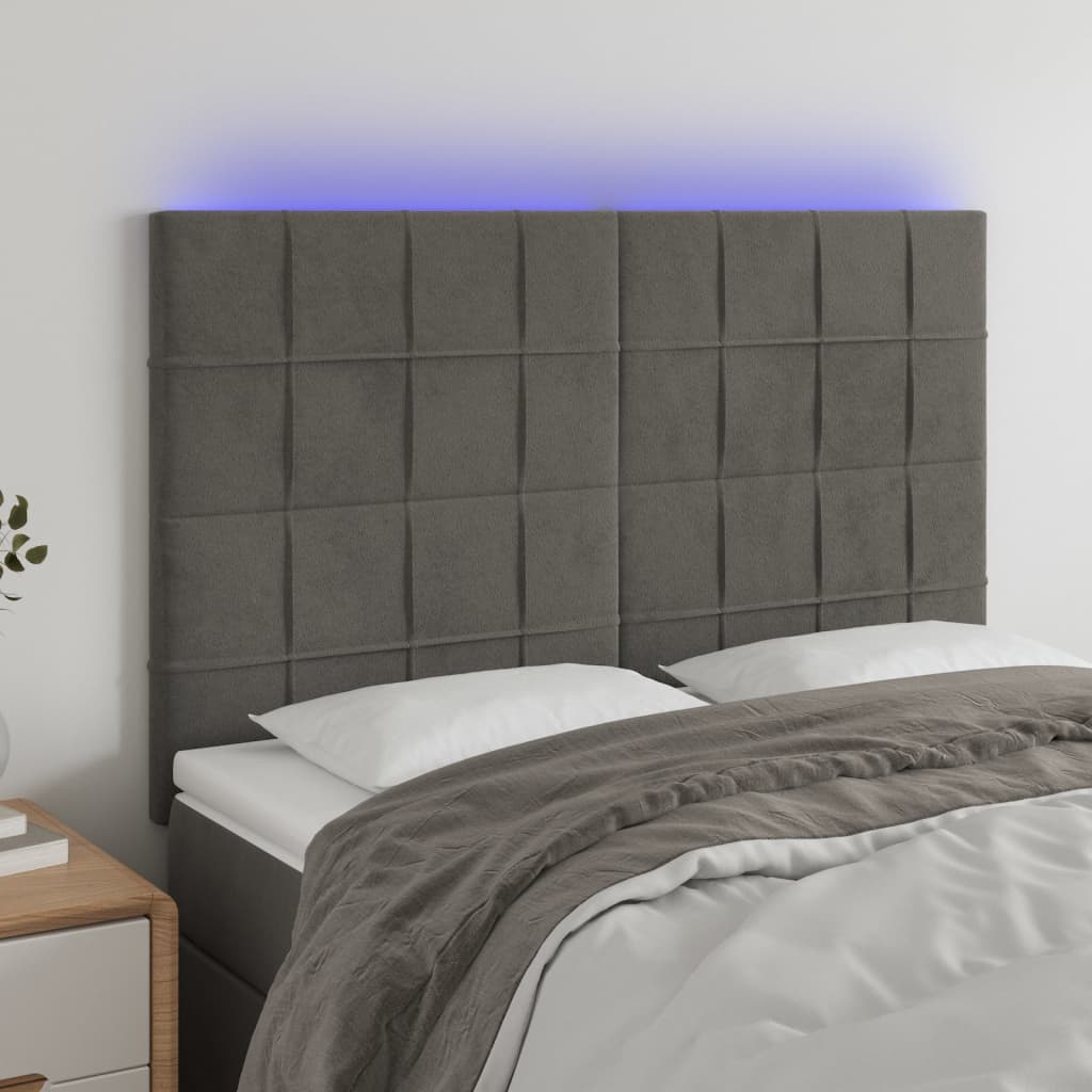 vidaXL LED uzglavlje tamnosivo 144x5x118/128 cm baršunasto - cover