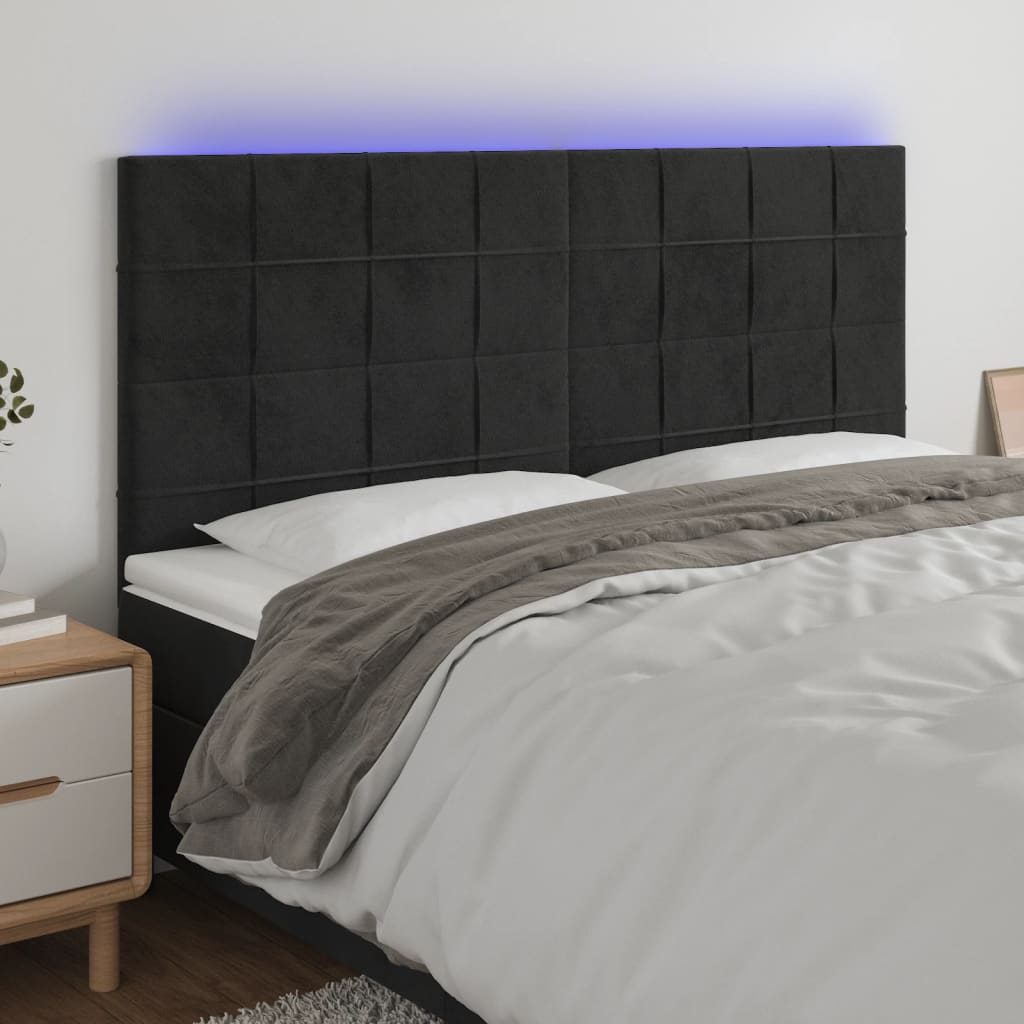 vidaXL LED uzglavlje crno 180x5x118/128 cm baršunasto - cover