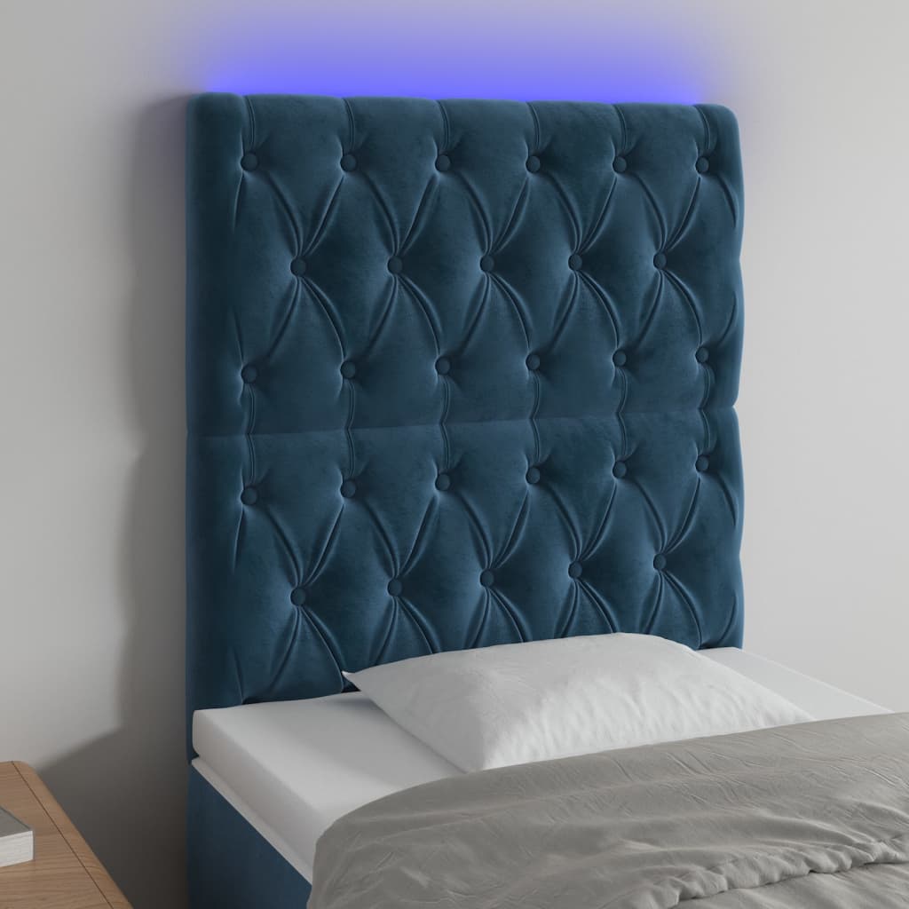 vidaXL LED uzglavlje tamnoplavo 80x7x118/128 cm baršunasto - cover