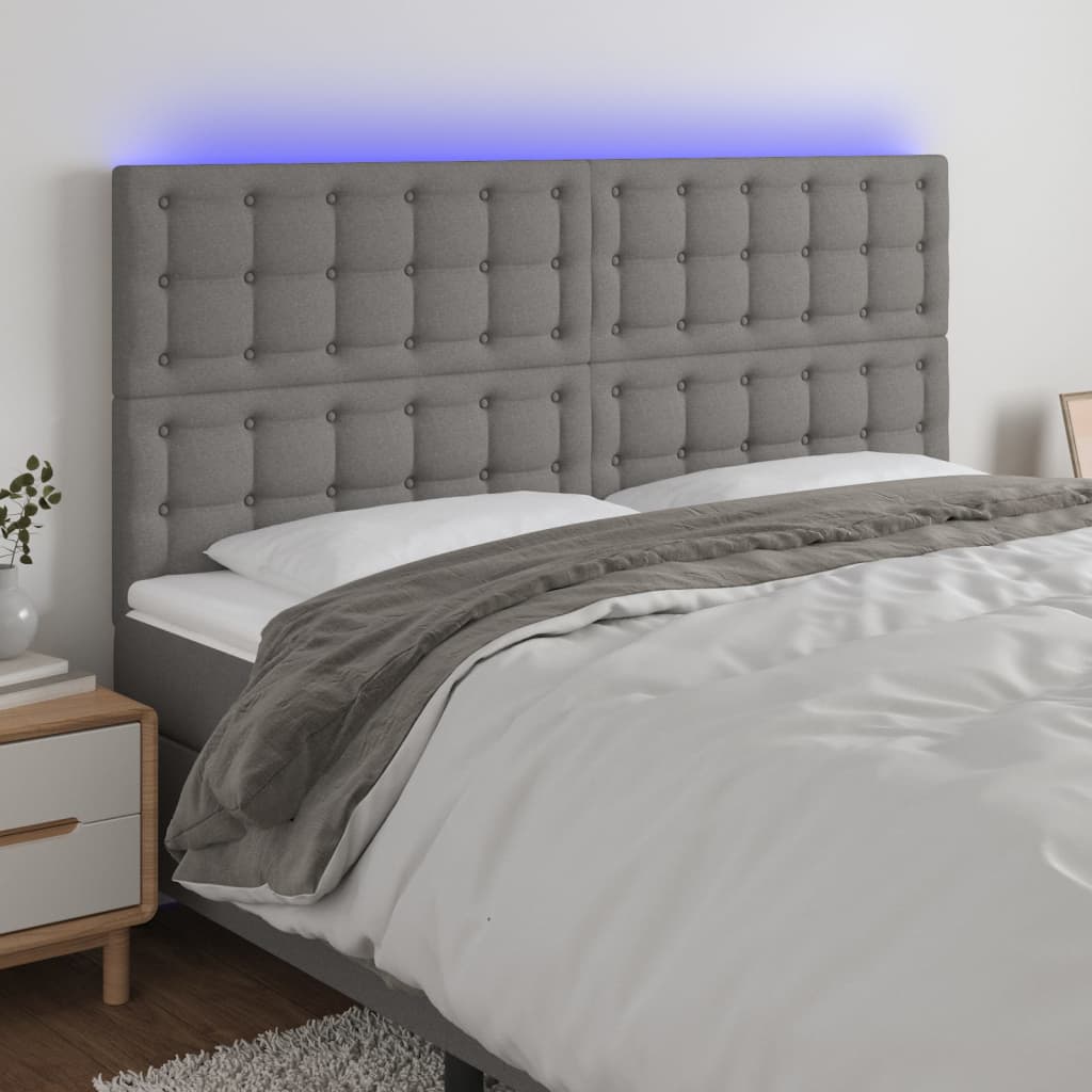 vidaXL LED uzglavlje tamnosivo 180x5x118/128 cm od tkanine - cover