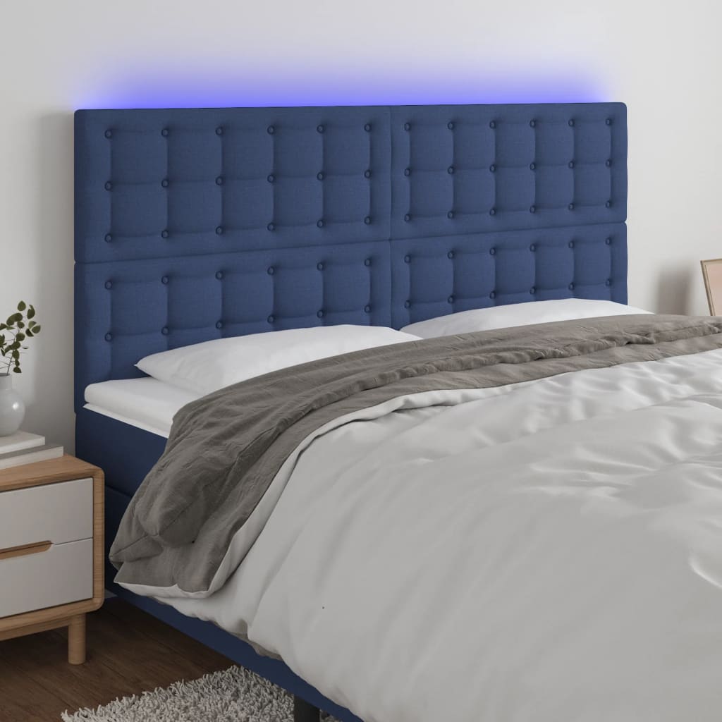 vidaXL LED uzglavlje plavo 180x5x118/128 cm od tkanine - cover
