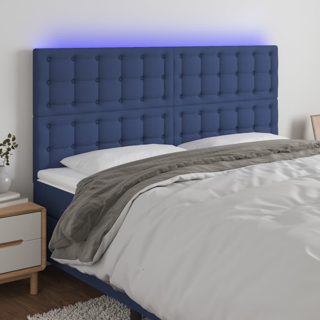 vidaXL LED uzglavlje plavo 200x5x118/128 cm od tkanine - cover