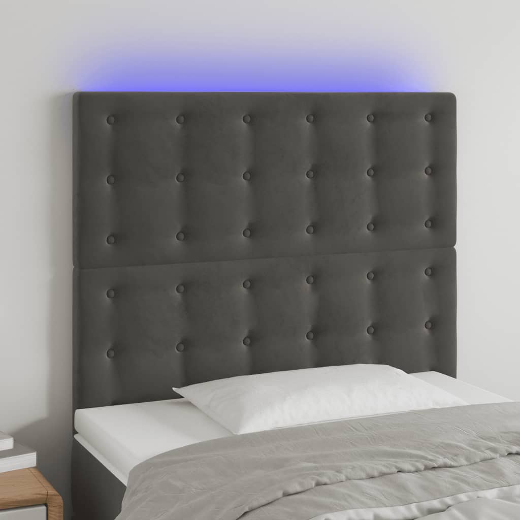 vidaXL LED uzglavlje tamnosivo 100x5x118/128 cm baršunasto - cover