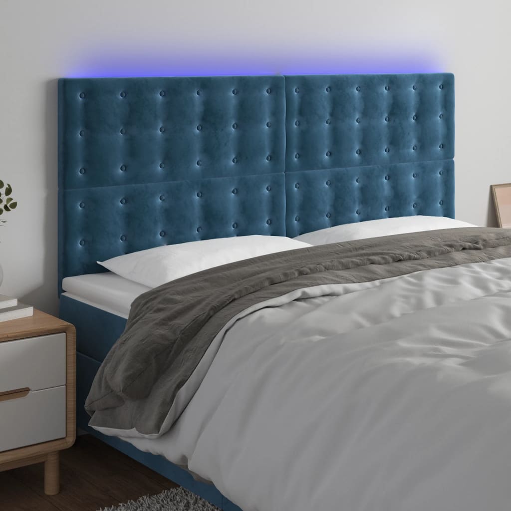 vidaXL LED uzglavlje tamnoplavo 180x5x118/128 cm baršunasto - cover