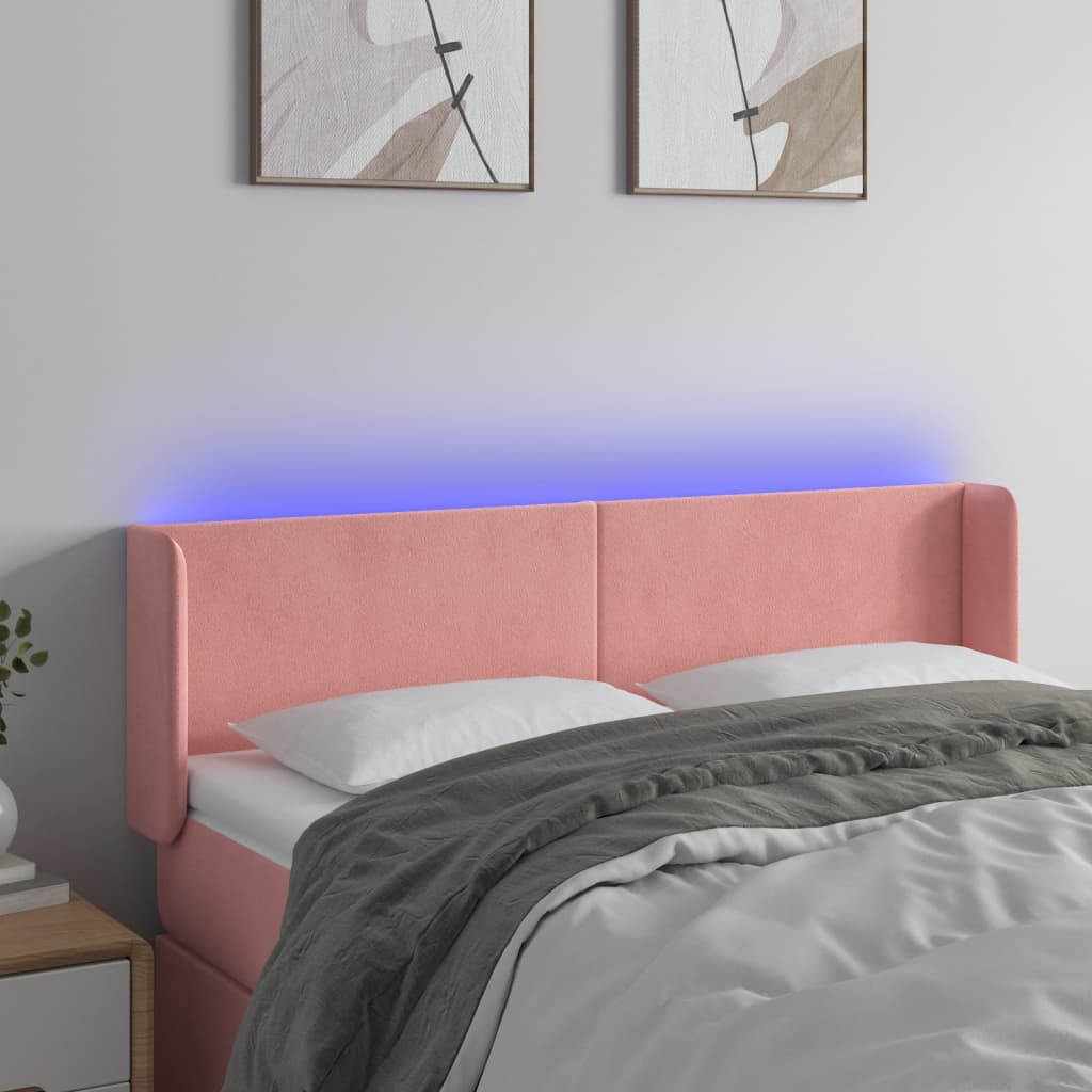 vidaXL LED uzglavlje ružičasto 147x16x78/88 cm baršunasto - cover