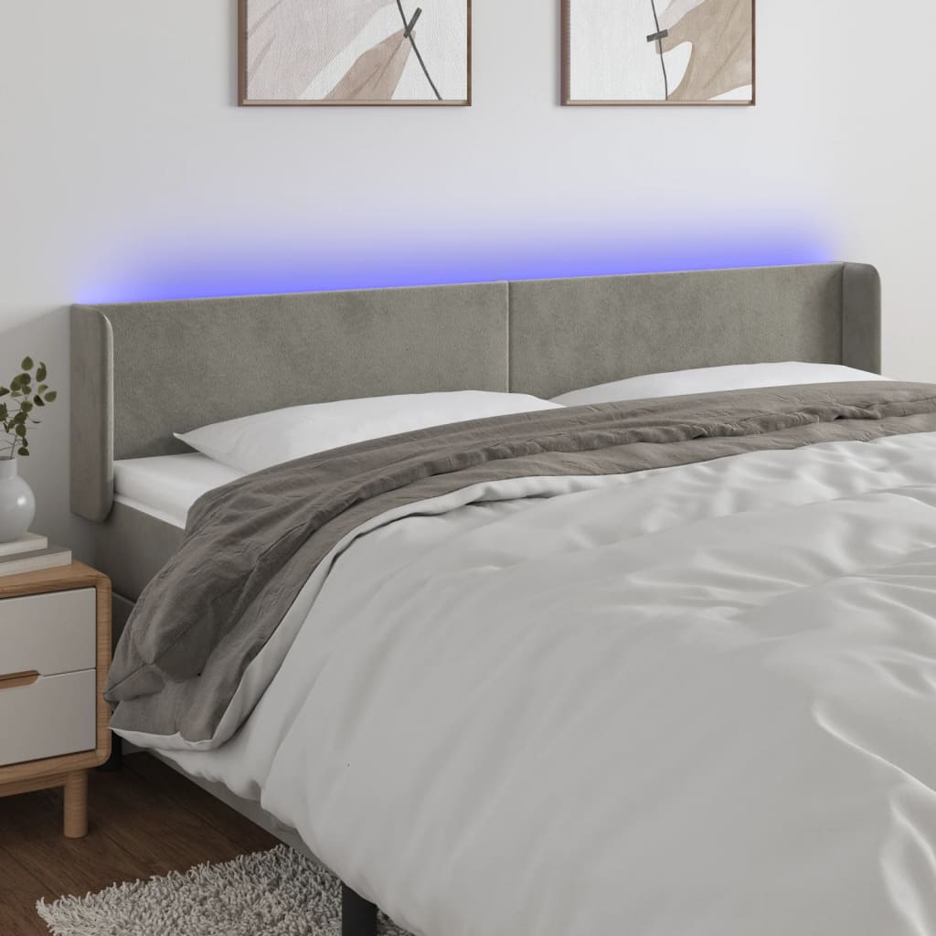 vidaXL LED uzglavlje svjetlosivo 183x16x78/88 cm baršunasto - cover
