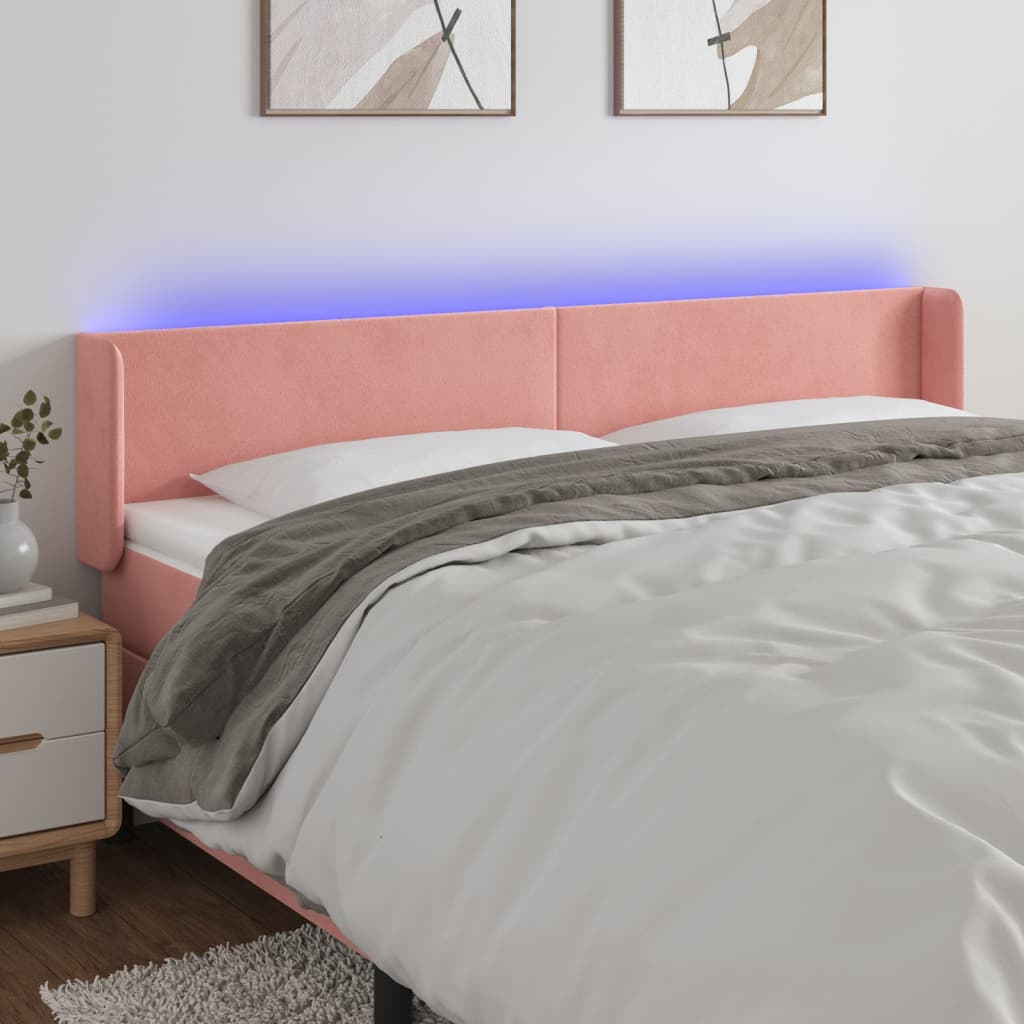 vidaXL LED uzglavlje ružičasto 183x16x78/88 cm baršunasto - cover