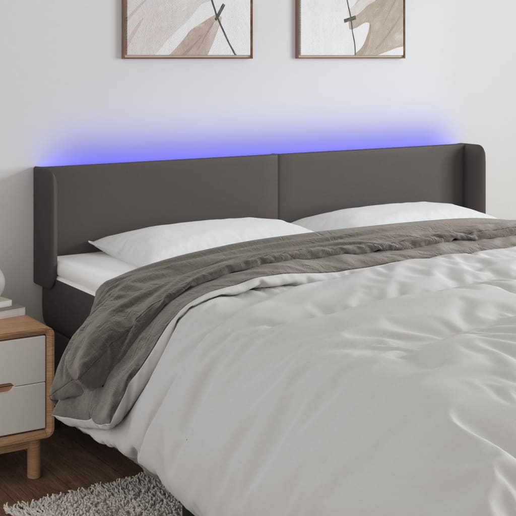 vidaXL LED uzglavlje sivo 163x16x78/88 cm od umjetne kože - cover
