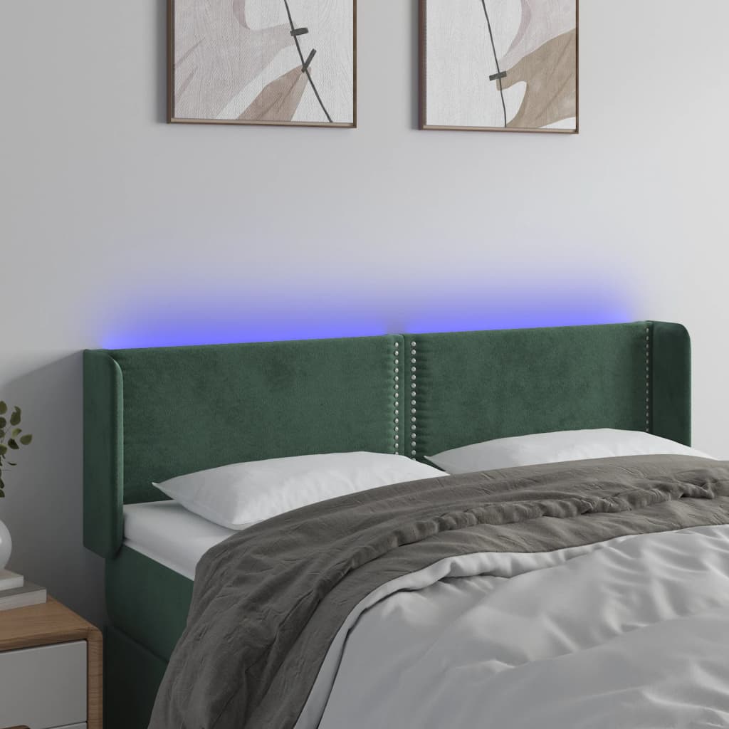 vidaXL LED uzglavlje tamnozeleno 147x16x78/88 cm baršunasto - cover