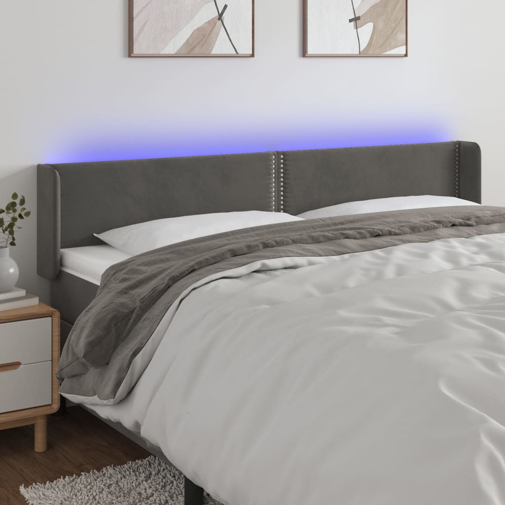 vidaXL LED uzglavlje tamnosivo 163x16x78/88 cm baršunasto - cover