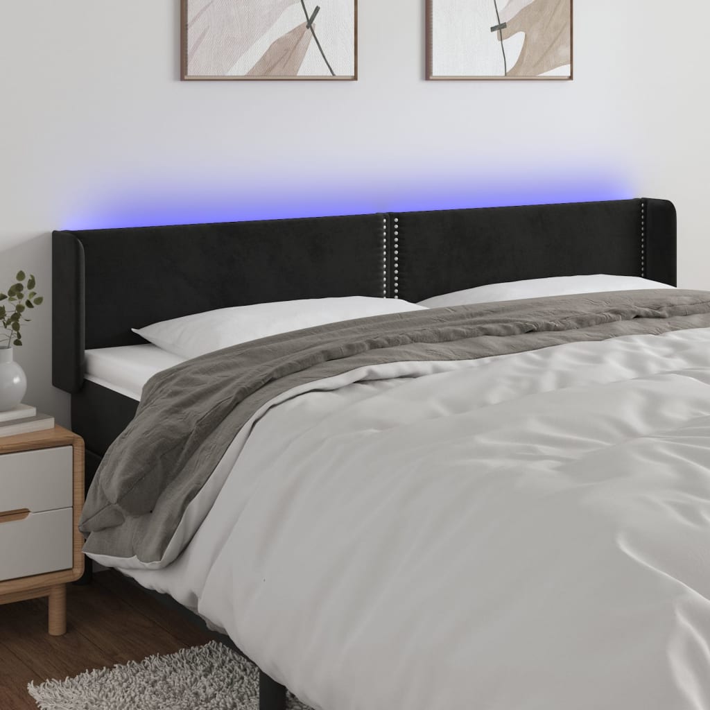 vidaXL LED uzglavlje crno 203x16x78/88 cm baršunasto - cover